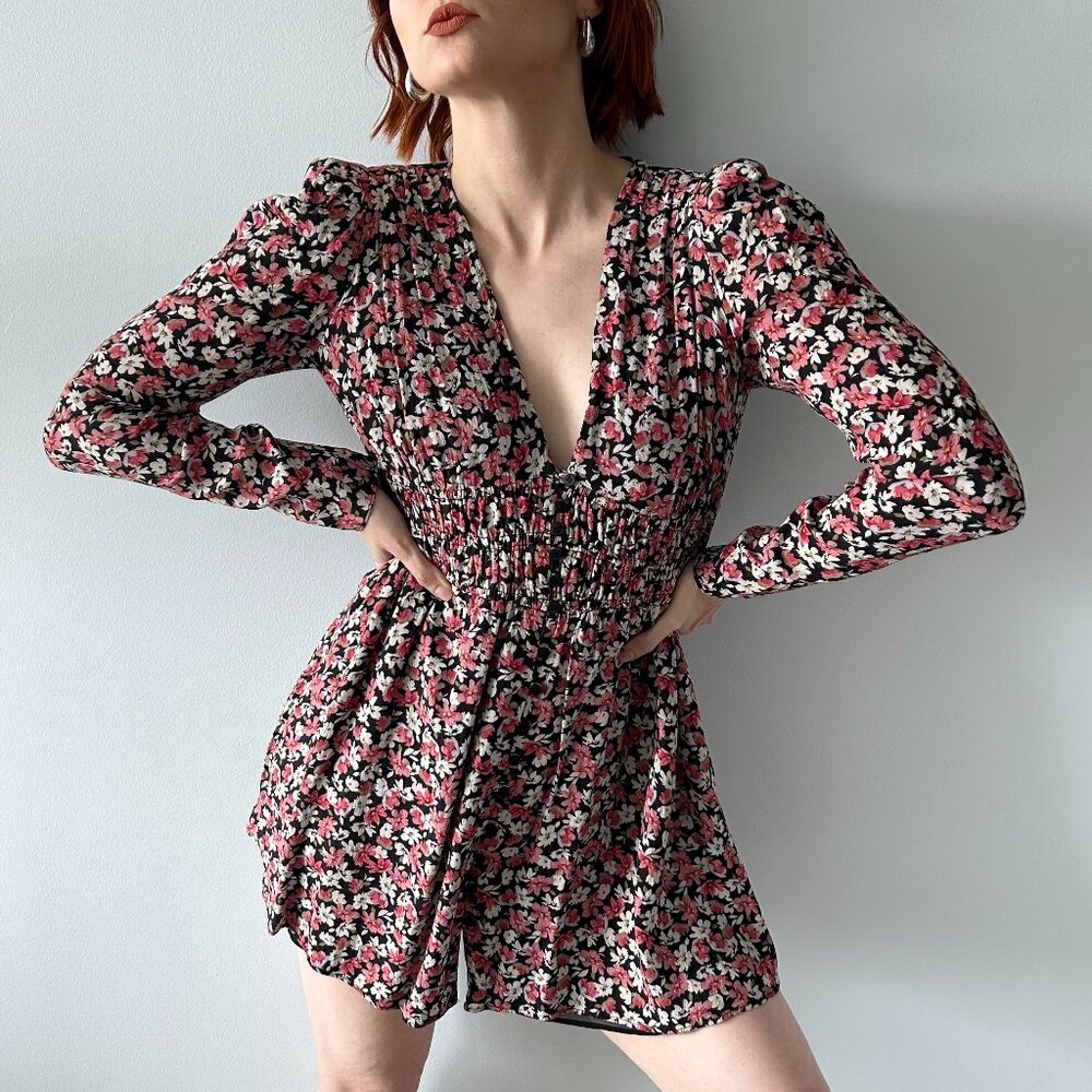 Zara Pink & Black Floral Long Sleeve Mini Dress